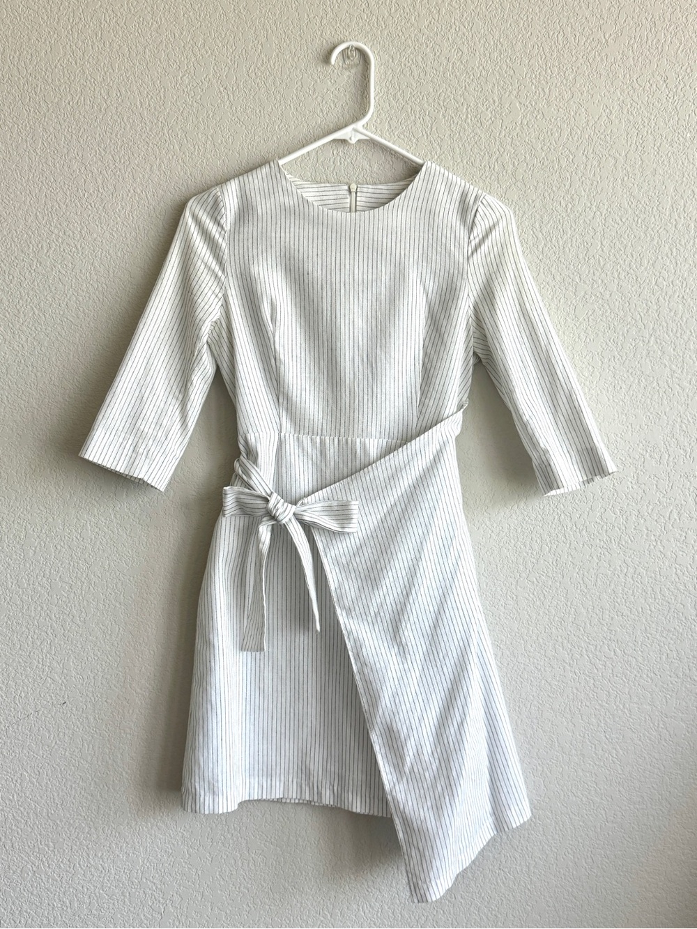 Cherrykoko White Pinstripe Wrap Dress with Tie Waist